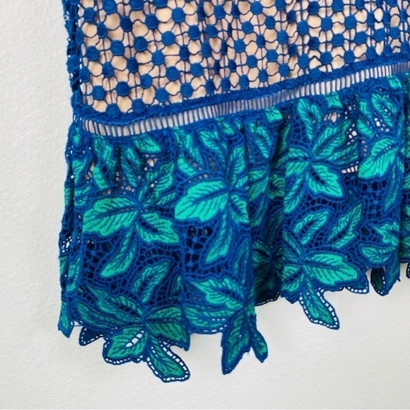 Belle BADGLEY MISHKA  Gren Navy Crochet Overlay Evening Dress Size 2 - Picture 6 of 13